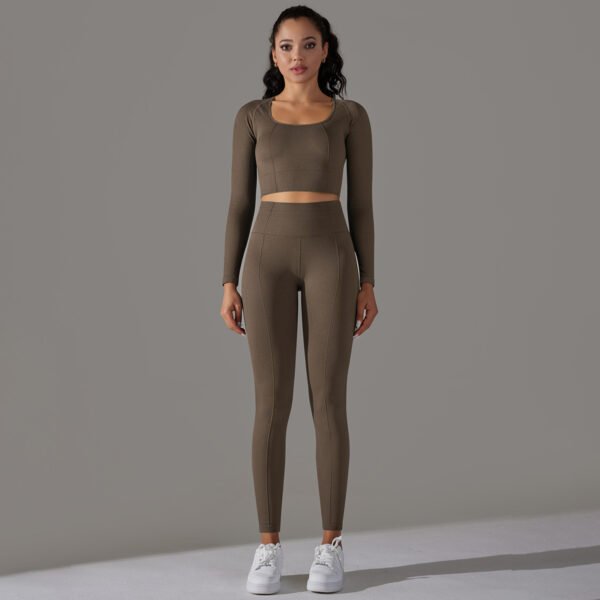Knitted Polka Dot Jacquard High Elastic Tight Breathable Yoga Clothes Suit - Image 8