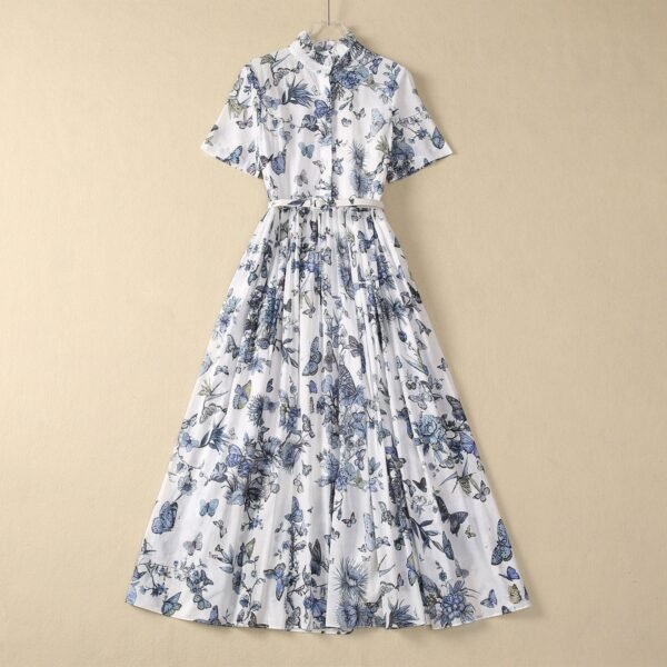 Stringy Selvedge Stand-up Collar Butterfly Flower Cotton Dress