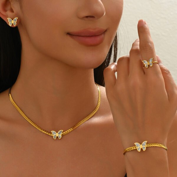 Lxalry 18K Gold Plated Butterfly Jewelry Set – 4PCS Necklace, Earrings, Bracelet & Ring - Image 7