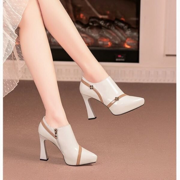Pointed Waterproof Platform Chunky Heel High Heels - Image 4