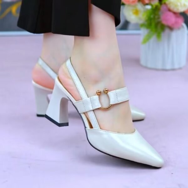 Closed Toe Back Empty Leather Chunky Heel Sandals Woman High-heeled Shoes - Image 5