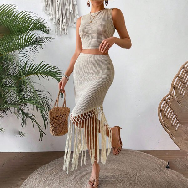 Women’s 2 Piece Skirt Set – Sleeveless Crop Top & High-Waist Bodycon Skirt - Image 3