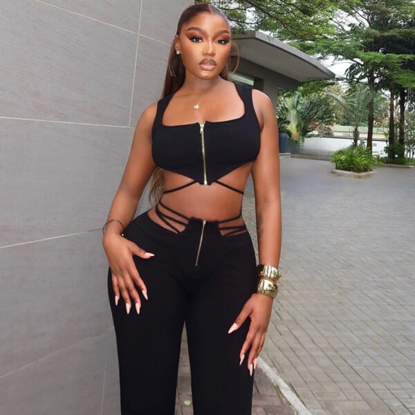 Women’s Black Sleeveless Top & High Waist Suit – Elegant 2 Piece Outfit - Image 5