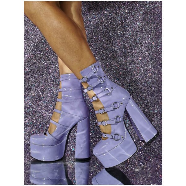 Women's High Heels Purple Patent Leather Chunky Heel - Image 5