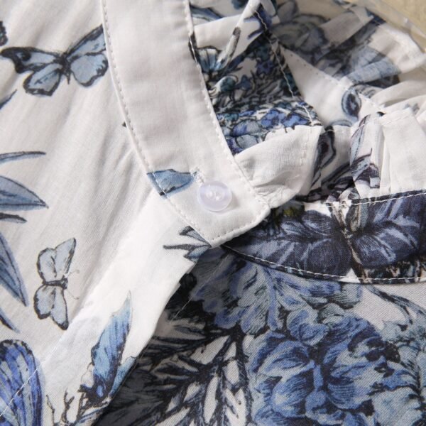 Women’s Stringy Selvedge Stand-up Collar Butterfly Flower Cotton Dress - Image 5