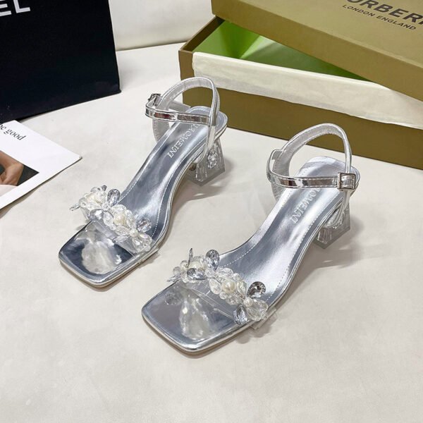 Chunky Heel Rhinestone High Heels – One-strap Outdoor Party - Image 4