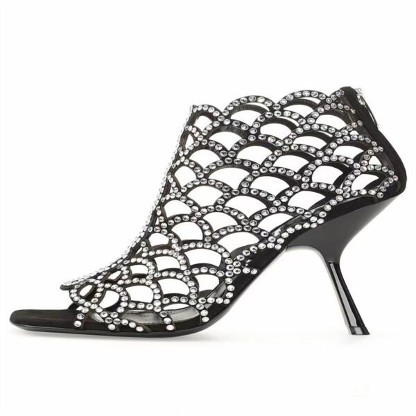 Women's Peep Toe Rhinestone Hollow High Heels - Image 9