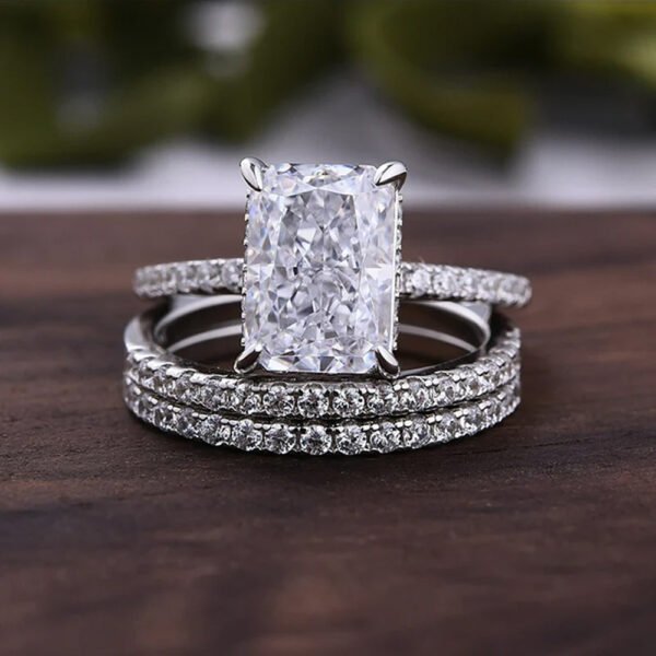 S925 Sterling Silver Ice Flower Cut Zircon Ring Set – Super Shiny - Image 2