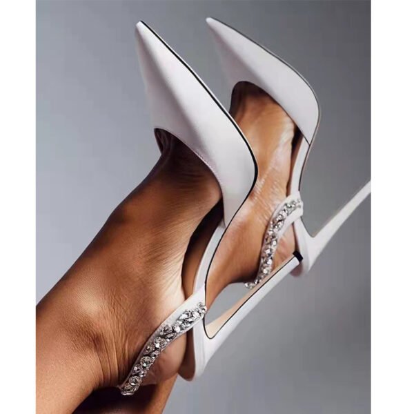 Rhinestone Side-Cut Pointed Toe High Heel Sandals with Light Diamond Detailing - Image 2