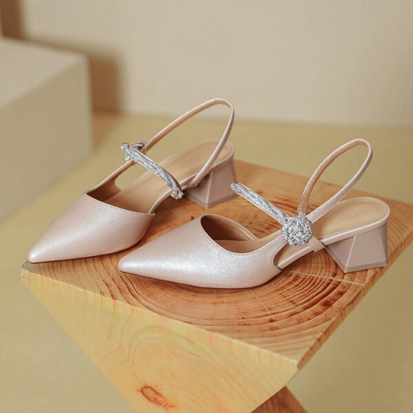 Silver Pointed Toe High Heels – Women’s Chunky Heel - Image 4
