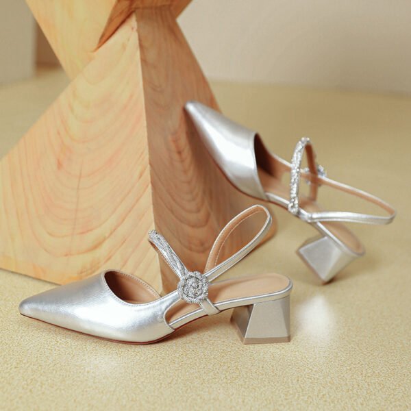Silver Pointed Toe High Heels – Women’s Chunky Heel - Image 2