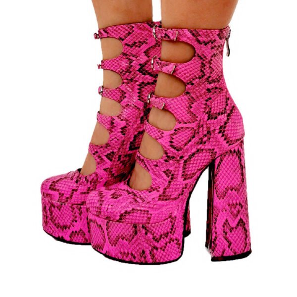 Serpentine Belt Waterproof Platform High Heels – Thick Heel Fashion Pumps - Image 8