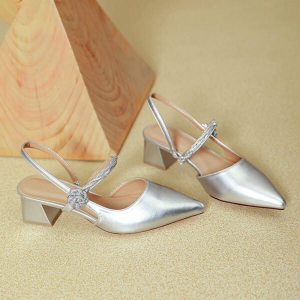 Silver Pointed Toe High Heels – Women’s Chunky Heel - Image 3