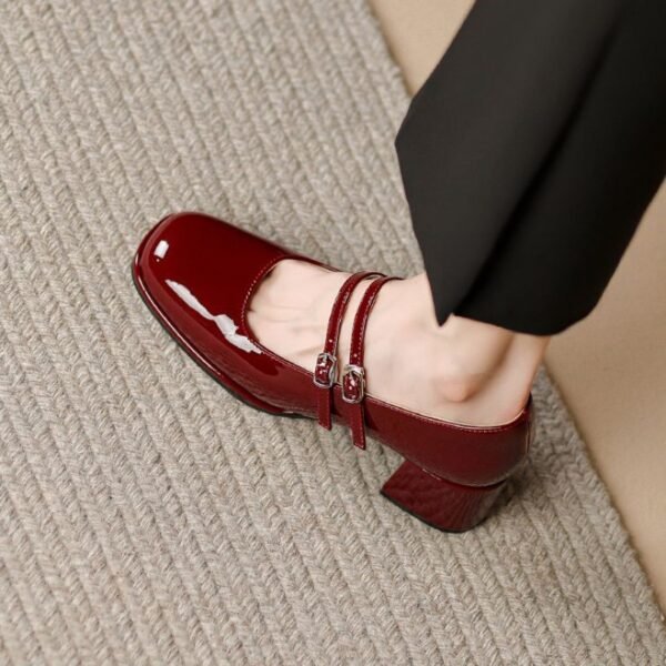 Low-cut High Heels Soft Leather Shoes Women Chunky Heel - Image 6