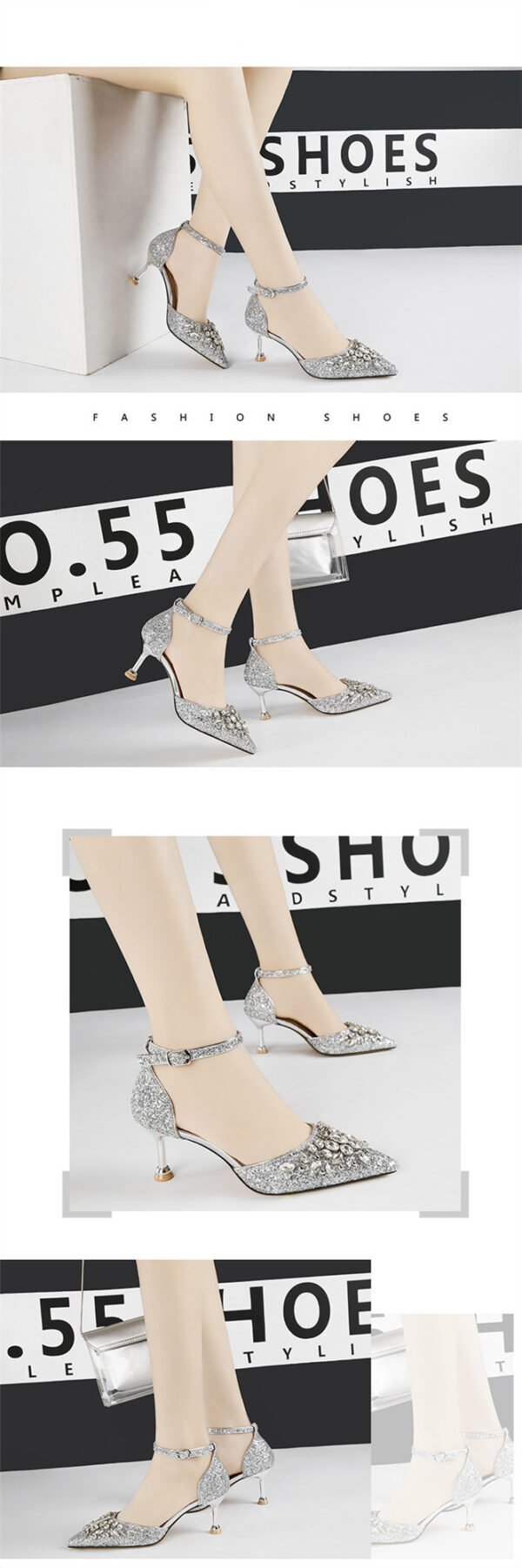 European And American Sexy Pointed Toe Rhinestone High Heels - Image 7