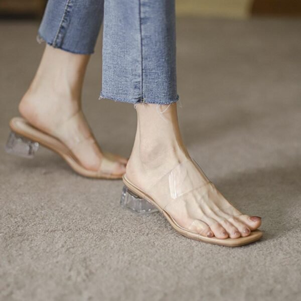 Elegant Flat Mid-heel Chunky Crystal High Heels - Image 6