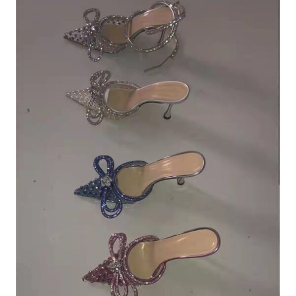 Women's Shallow Mouth Mesh Large Size Stiletto Heel Pointed Toe Back Empty Slippers - Image 3