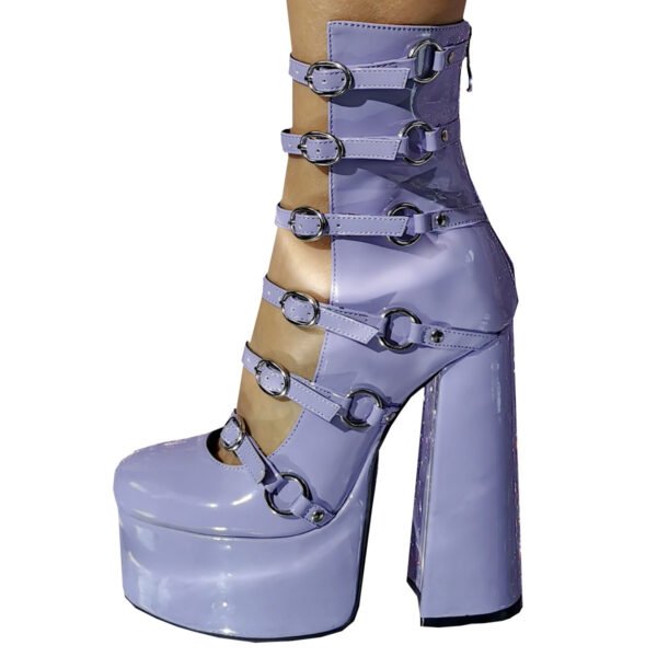 Women's High Heels Purple Patent Leather Chunky Heel - Image 8
