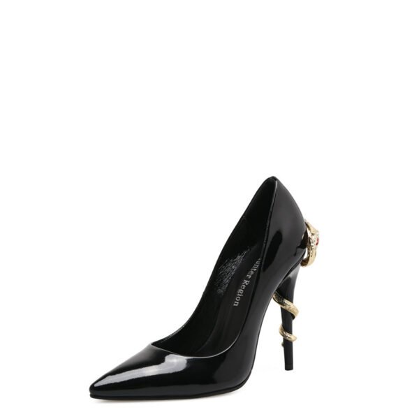 Cobra Heel Pointed Low-Cut Patent Leather High Heels for Women - Image 4
