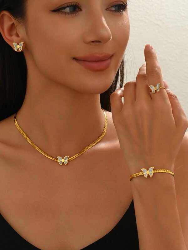 Lxalry 18K Gold Plated Butterfly Jewelry Set – 4PCS Necklace, Earrings, Bracelet & Ring - Image 10