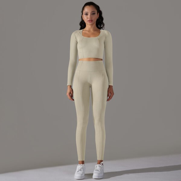 Knitted Polka Dot Jacquard High Elastic Tight Breathable Yoga Clothes Suit - Image 4