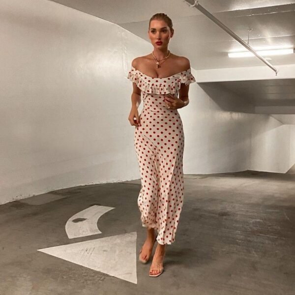 Women’s Ruffle One-Shoulder Polka Dot Silk Dress - Image 2