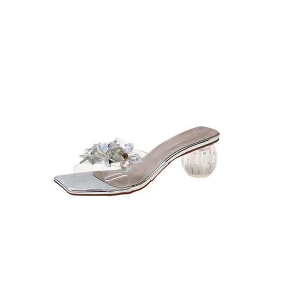 Flower Style Transparent Crystal High Heel Slippers for Women - Image 9