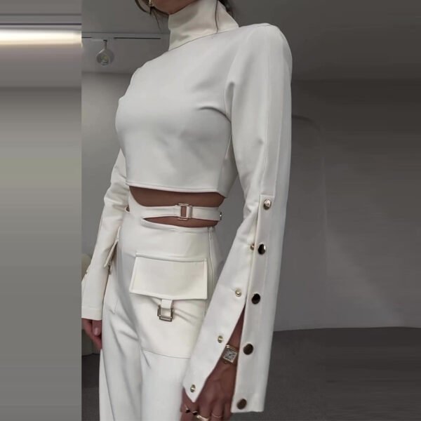 High Collar Midriff-baring Loose Wide Leg Library Suit - Image 6