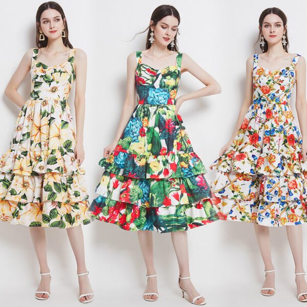 Temperament Print Ladies Mid Length Suspender Cake Skirt - Image 10