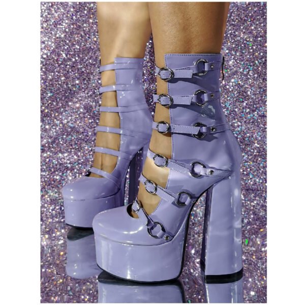 Women's High Heels Purple Patent Leather Chunky Heel - Image 9
