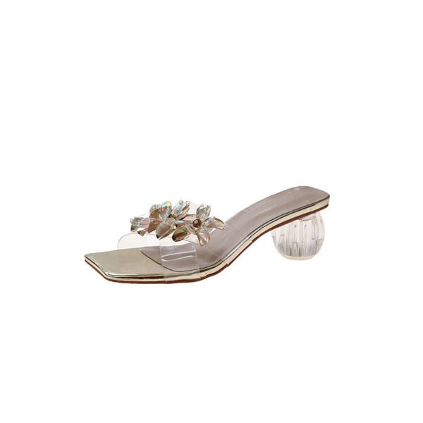 Flower Style Transparent Crystal High Heel Slippers for Women - Image 5