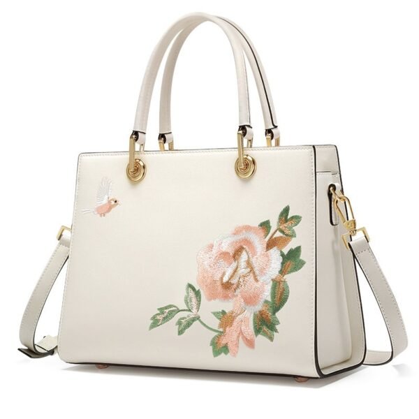 Women’s Embroidered Cowhide Bag – Portable Leather Handbag - Image 2