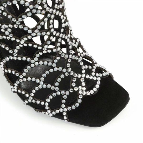 Women's Peep Toe Rhinestone Hollow High Heels - Image 8