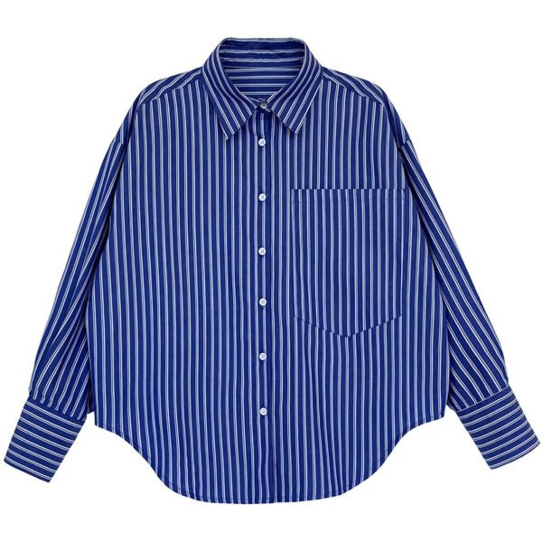 Loose BF Lapel Large Pocket Long Sleeve Shirt for Women - Image 2
