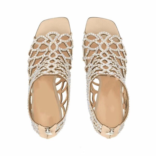 Women's Peep Toe Rhinestone Hollow High Heels - Image 2