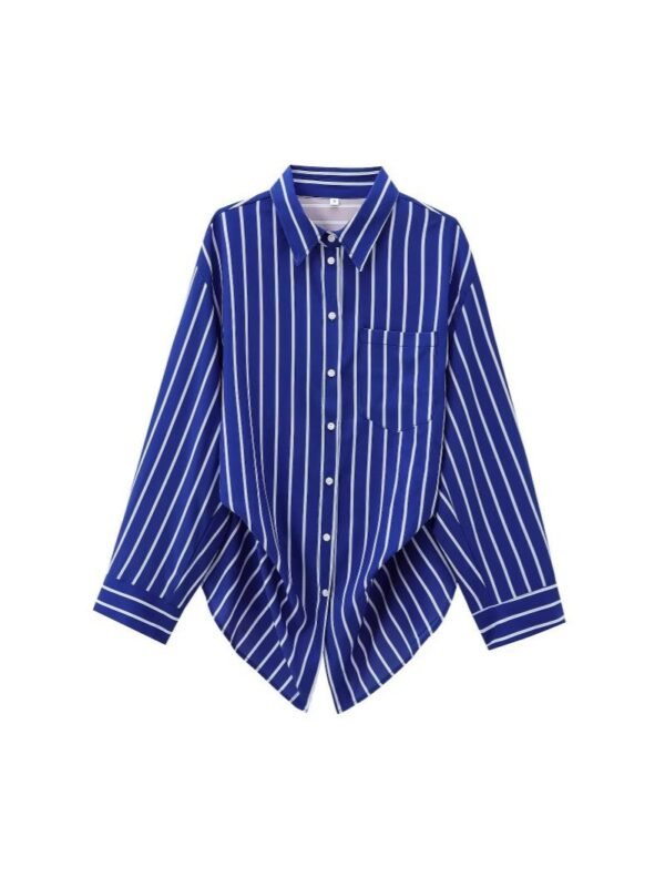 Fashionable Batwing Sleeve Striped Long-sleeved Shirt - Image 7