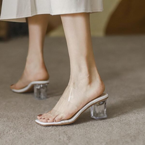 Elegant Flat Mid-heel Chunky Crystal High Heels - Image 9