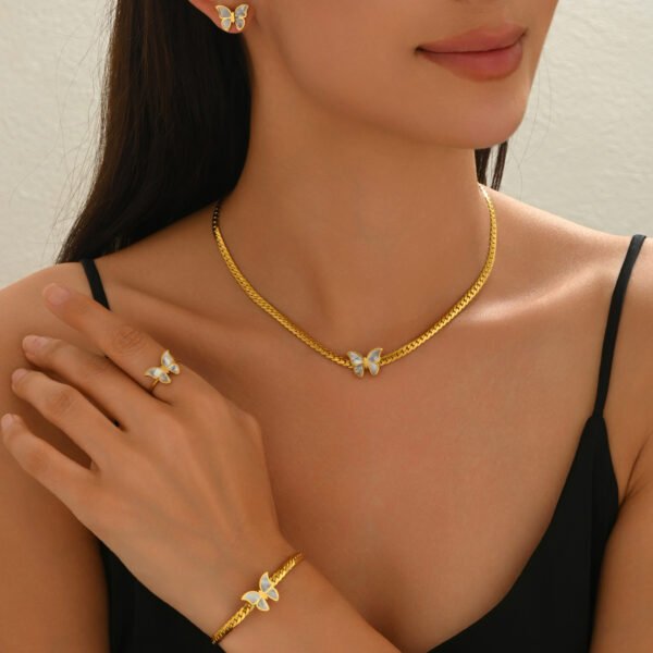 Lxalry 18K Gold Plated Butterfly Jewelry Set – 4PCS Necklace, Earrings, Bracelet & Ring - Image 5