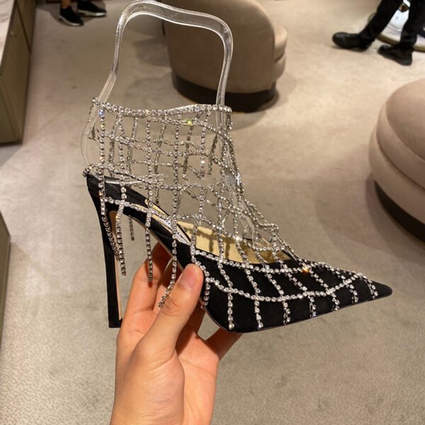 Women's Rhinestone Mesh Pointed Toe High Heels - Image 4