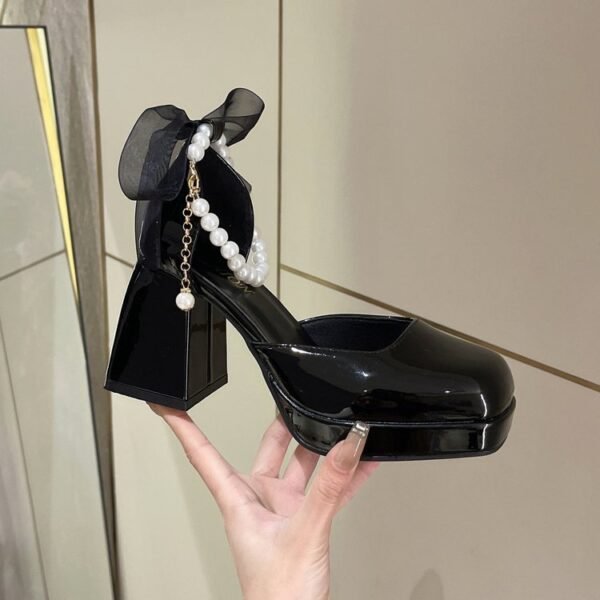 Women’s Chunky Heel Black High Heels – French Elegant Style - Image 2