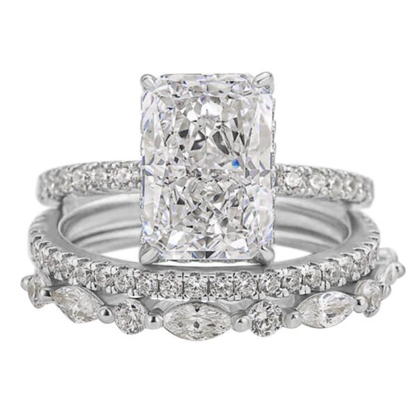 S925 Sterling Silver Ice Flower Cut Zircon Ring Set – Super Shiny - Image 5