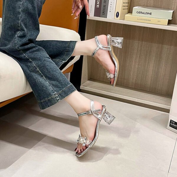 Chunky Heel Rhinestone High Heels – One-strap Outdoor Party - Image 6