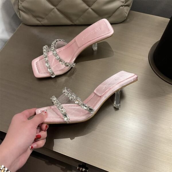 Women's Rhinestone Strap Sheer High Heel Sandals - Image 6