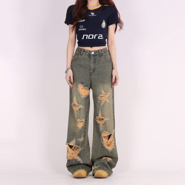 Retro Tattered Love Wide-Leg Jeans