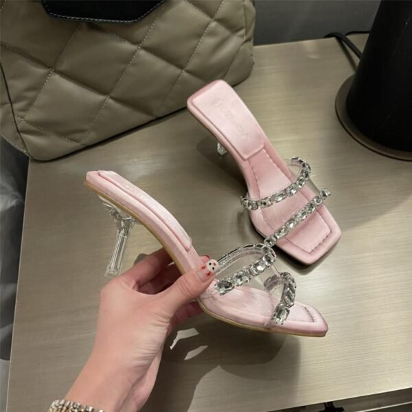 Women's Rhinestone Strap Sheer High Heel Sandals - Image 8