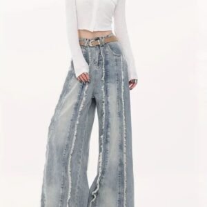 Raw Edge Wide Leg Jeans