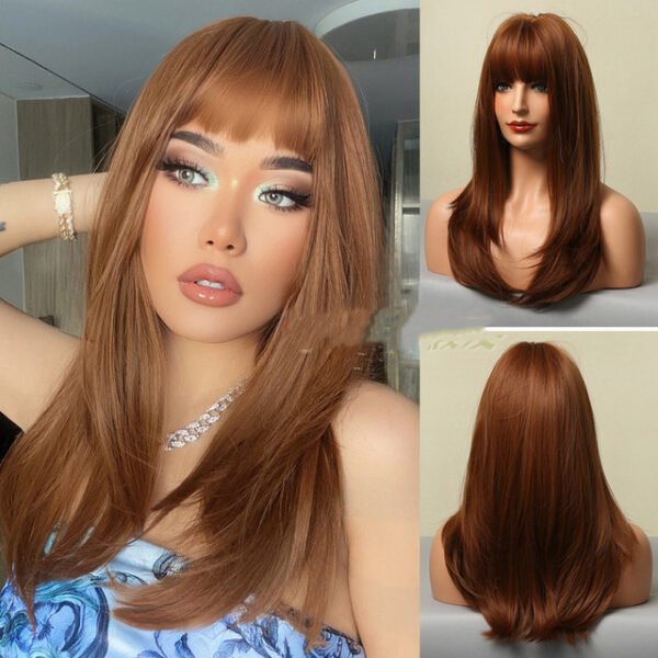 Fashion Brown Grey Long Straight Wig – Natural-Looking Ombre Hair - Image 5