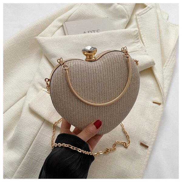 Luxury Heart Shape Evening Clutch Bag for Women – Shiny Metal Handbag - Image 2