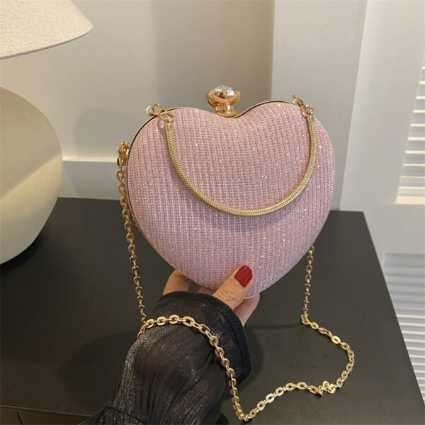 Luxury Heart Shape Evening Clutch Bag for Women – Shiny Metal Handbag - Image 3