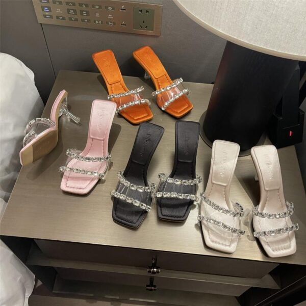 Women's Rhinestone Strap Sheer High Heel Sandals - Image 3